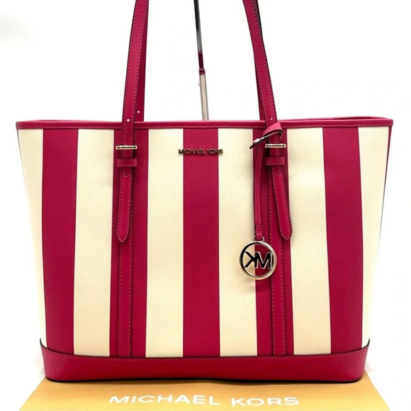 Michael Kors Large Jet Set Travel TZ Shoulder Tote Bag Electric Pink Multi - Picture 1 of 10